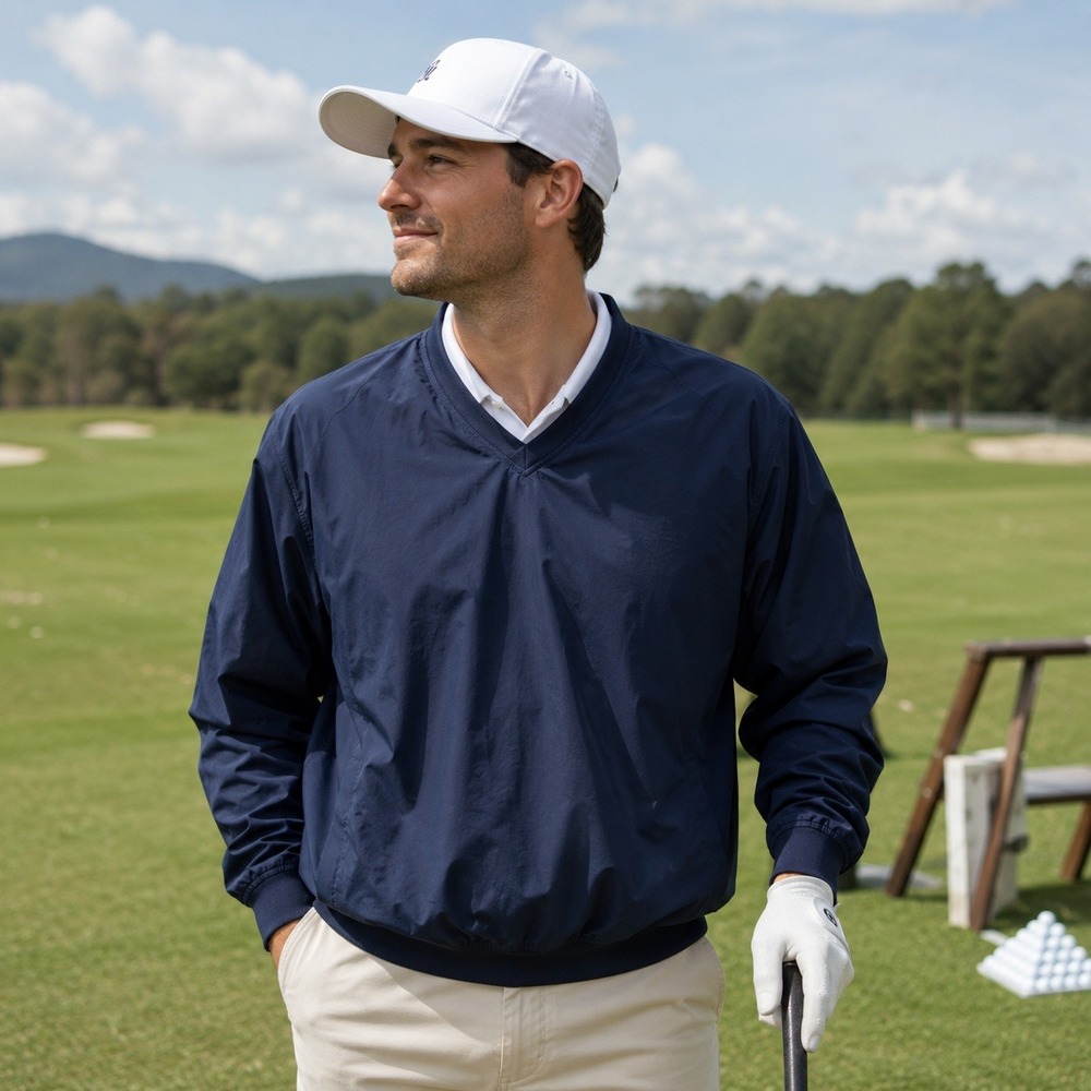 Grand Slam Mens Navy Blue V-Neck Windshirt Pullover Golf Jacket Large